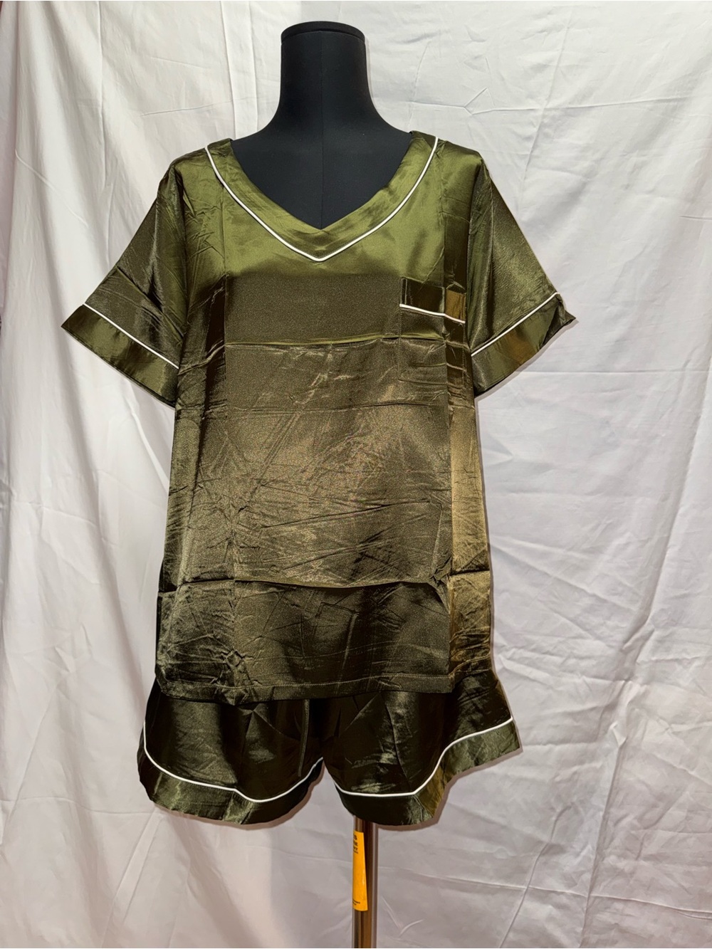 Olive Green Pajama Set with white Trim